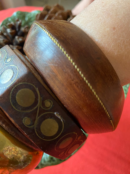 Bracelet vintage bois et laiton