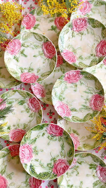 10 assiettes barbotine roses