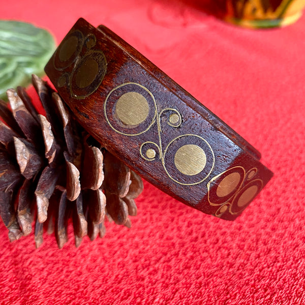 Bracelet vintage bois et laiton
