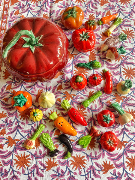 Salière poivrière moutardier vintage tomates