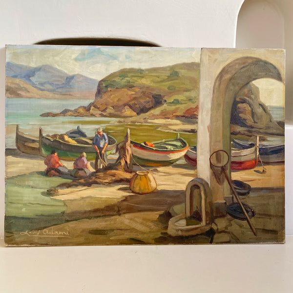 Huile sur toile port de pêche de Louis Adami