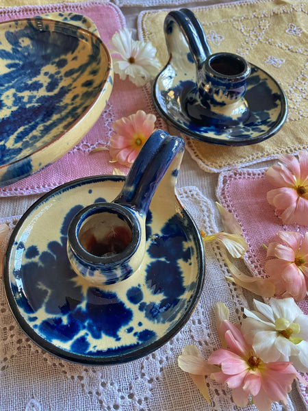 Paire de bougeoirs artisanaux
