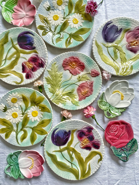 6 assiettes barbotines fleurs