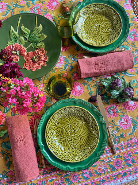 6 assiettes barbotine feuilles