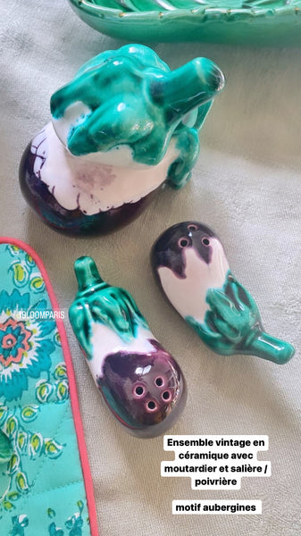 Ensemble Salière poivrière moutardier aubergine