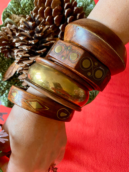 Bracelet vintage bois et laiton