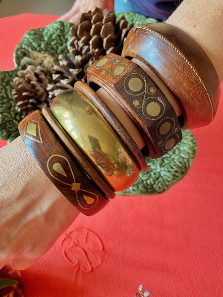 Bracelet vintage bois et laiton