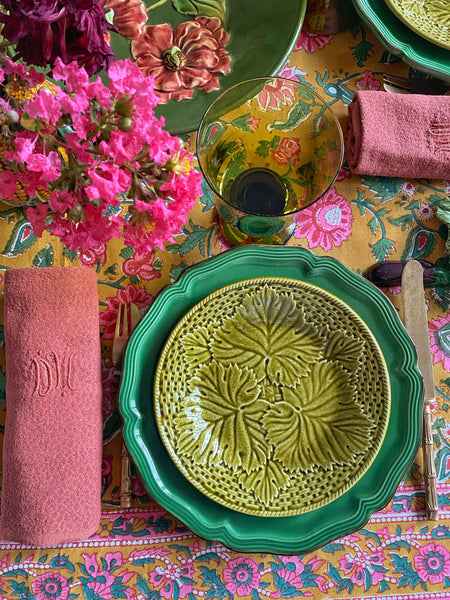 6 assiettes barbotine feuilles