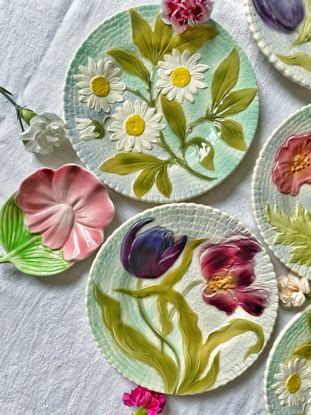6 assiettes barbotines fleurs