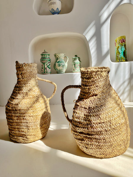 Grande Amphore en palmier tressée