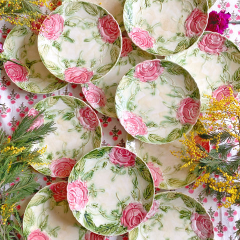6 assiettes barbotine roses