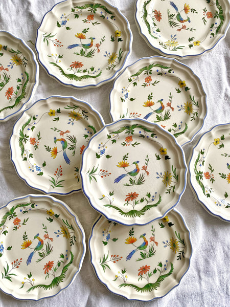 9 assiettes Gien oiseaux de paradis