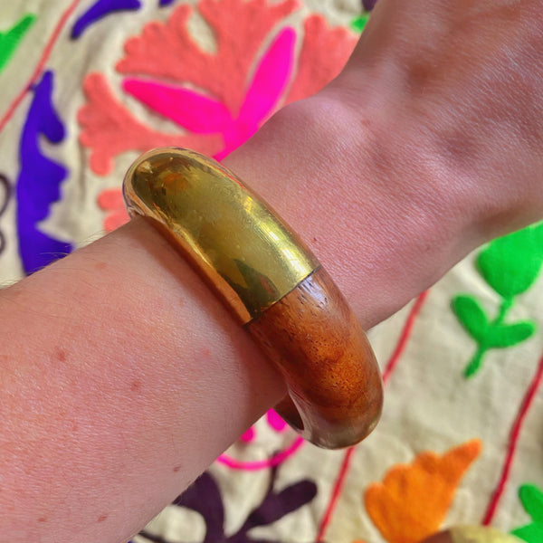 Bracelet vintage bois et laiton