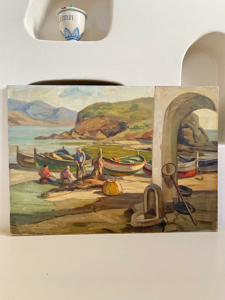 Huile sur toile port de pêche de Louis Adami