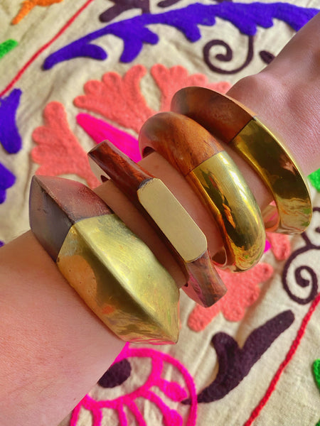 Bracelet vintage bois et laiton