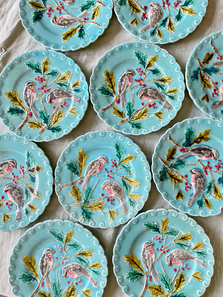 10 assiettes barbotine oiseaux