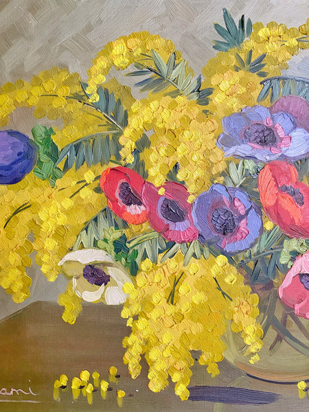 Huile sur toile aux mimosas de Louis Adami