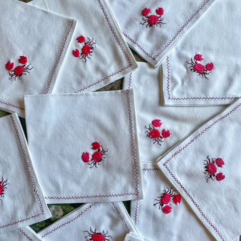 6 Serviettes brodées crabe