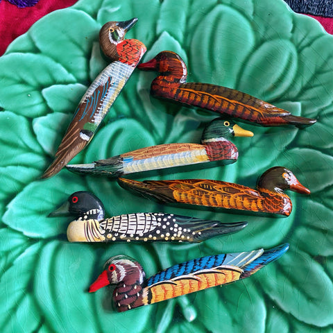 6 porte-couteaux canards bois peint