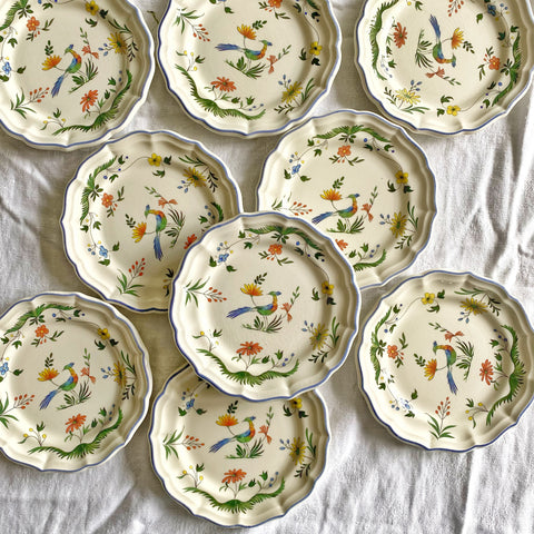 9 assiettes Gien oiseaux de paradis