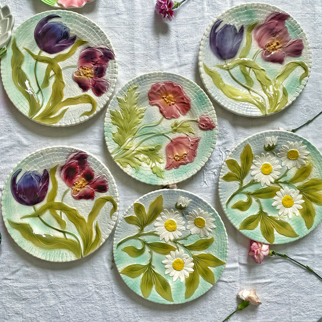 6 assiettes barbotines fleurs
