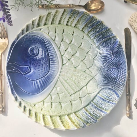 11 assiettes barbotine poisson