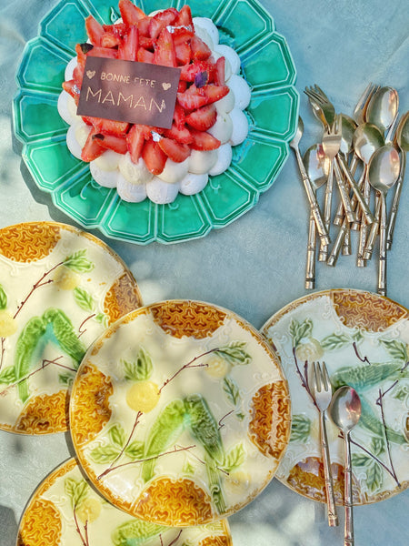 12 assiettes barbotine perruche