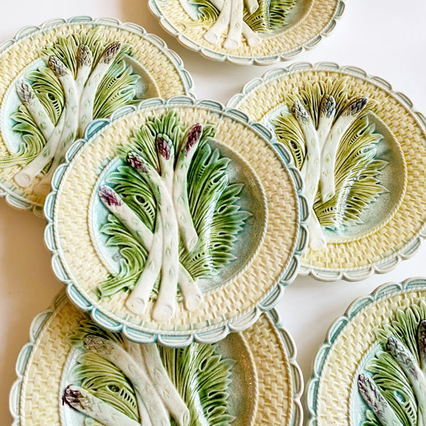 6 assiettes barbotine asperge XIXEme