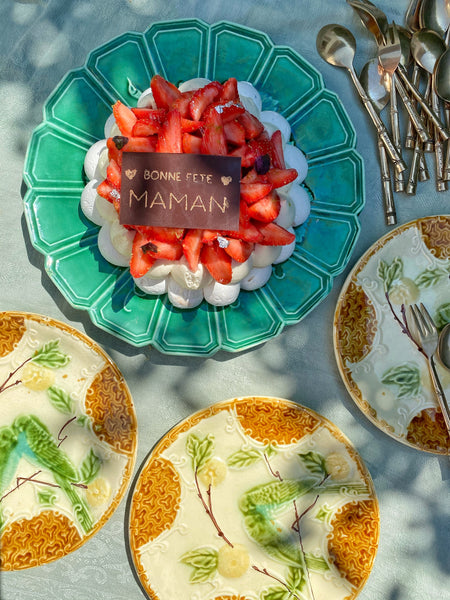 12 assiettes barbotine perruche