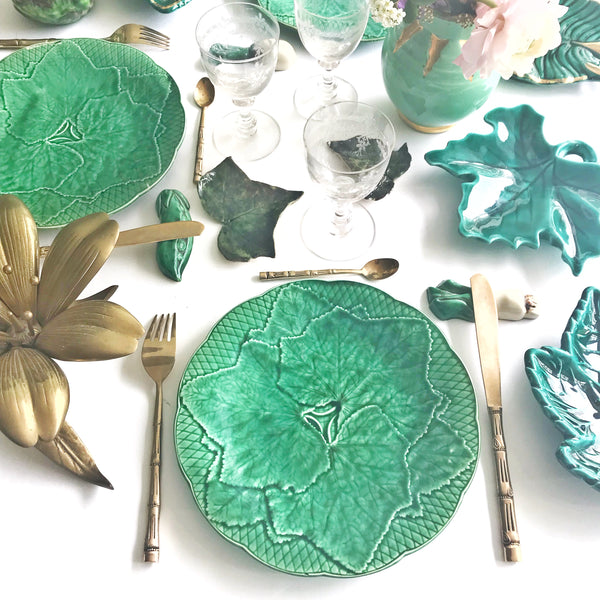 6 assiettes barbotine feuilles vigne