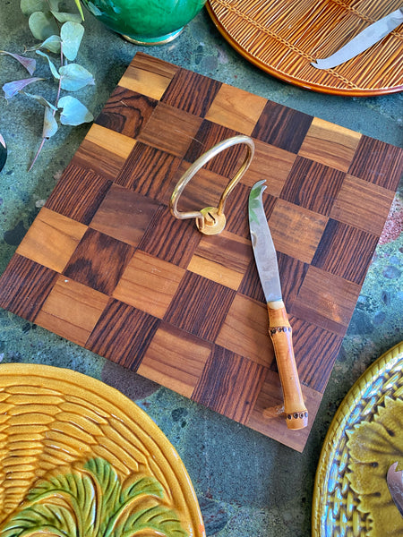 Plateau vintage marqueterie de bois