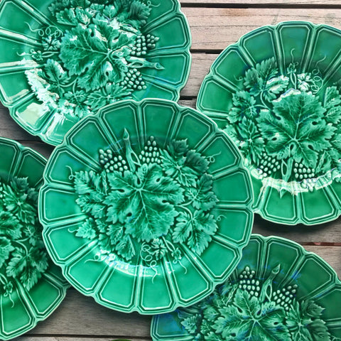 6 assiettes barbotine feuilles