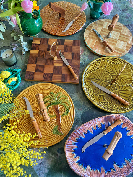 Plateau vintage marqueterie de bois